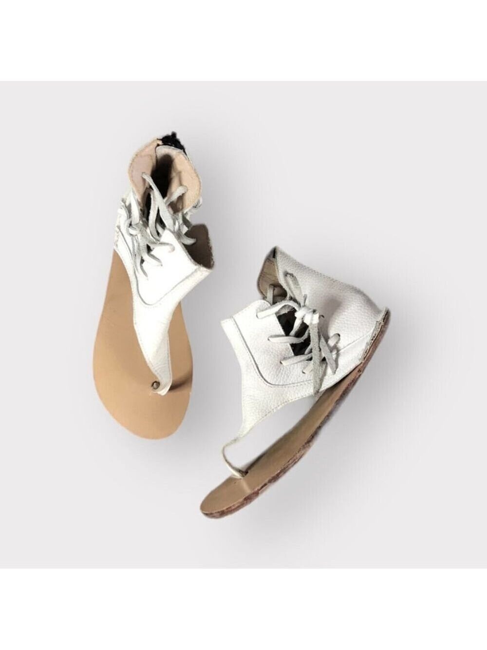 Monkey Feet Girls Leather Sandals sz 5-6Y 5 / 6 years Over Ankle Lace Side Flats